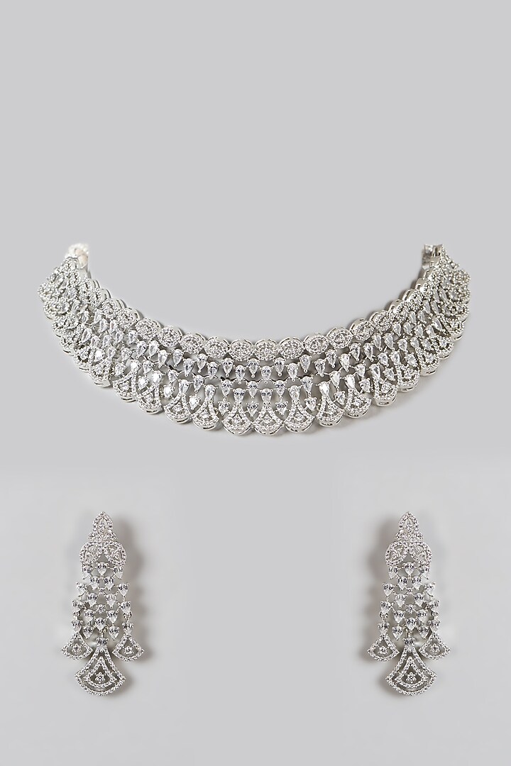 White Finish Zircon Choker Necklace Set by Aster at Pernia's Pop Up Shop