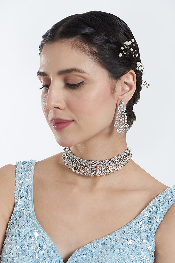 White Finish Zircon Choker Necklace Set by Aster at Pernia's Pop Up Shop