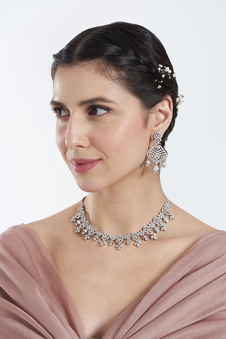 White Finish Zircon Necklace Set by Aster at Pernia's Pop Up Shop