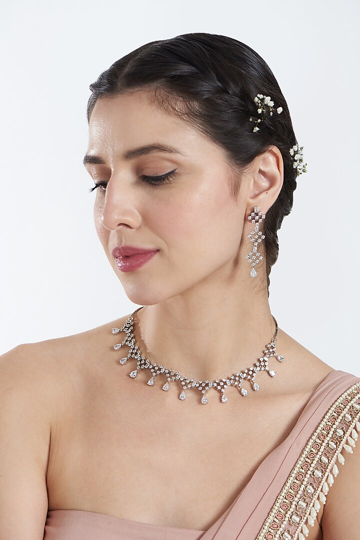 White Finish Zircon Necklace Set by Aster at Pernia's Pop Up Shop
