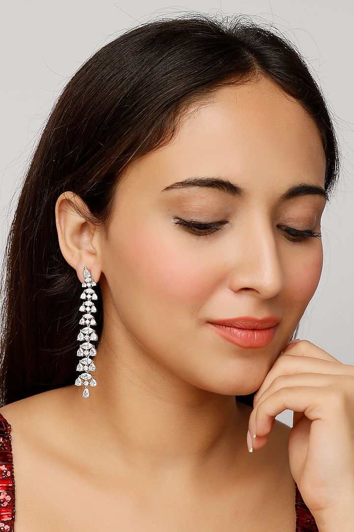 White Finish Zircon Dangler Earrings by Aster at Pernia's Pop Up Shop