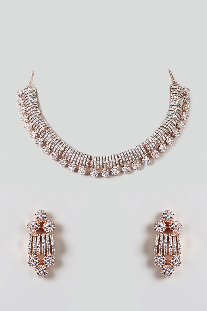 Rose Gold Finish Zircon Necklace Set by Aster at Pernia's Pop Up Shop