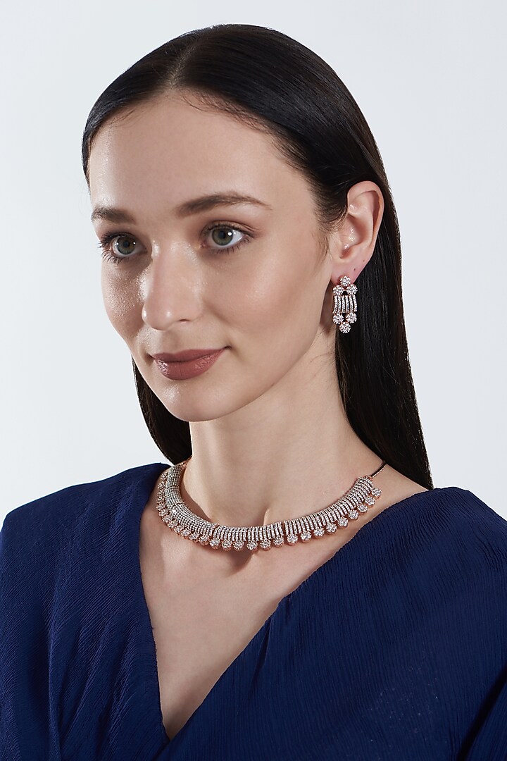 Rose Gold Finish Zircon Necklace Set by Aster at Pernia's Pop Up Shop