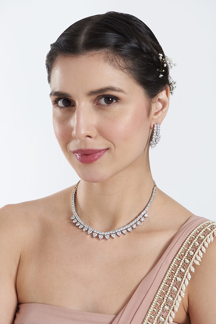 White Finish Zircon Necklace Set by Aster at Pernia's Pop Up Shop