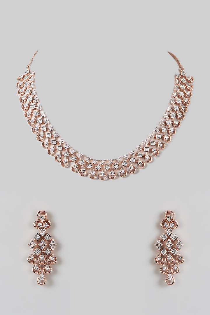 Rose Gold Finish Zircon Necklace Set by Aster at Pernia's Pop Up Shop