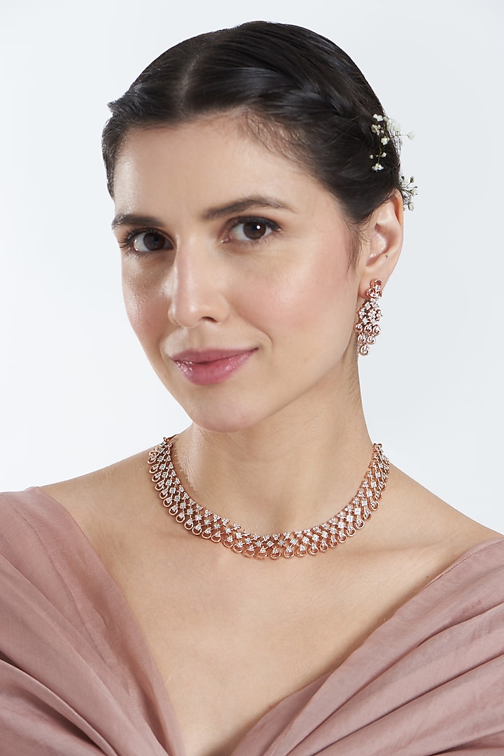 Rose Gold Finish Zircon Necklace Set by Aster at Pernia's Pop Up Shop