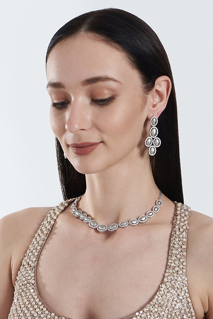 White Finish Zircon Necklace Set by Aster at Pernia's Pop Up Shop