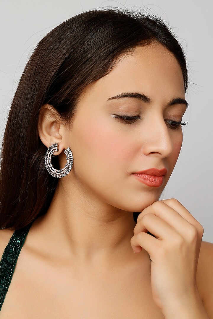 Two Tone Finish Zircon Stud Earrings by Aster at Pernia's Pop Up Shop