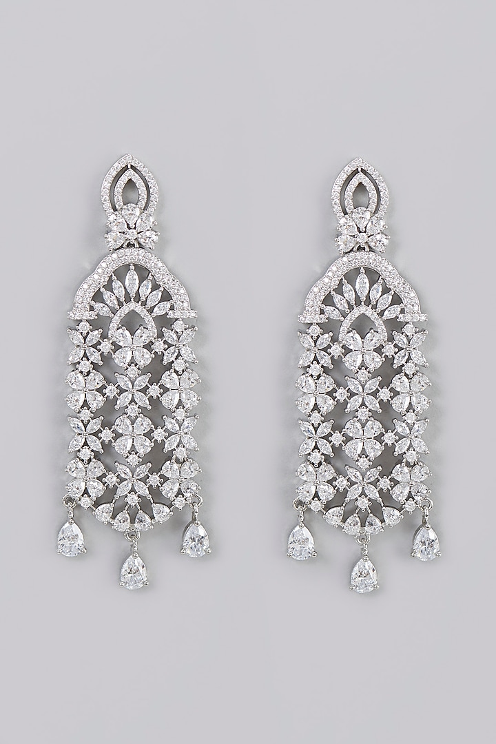 White Finish Zircon Dangler Earrings by Aster at Pernia's Pop Up Shop