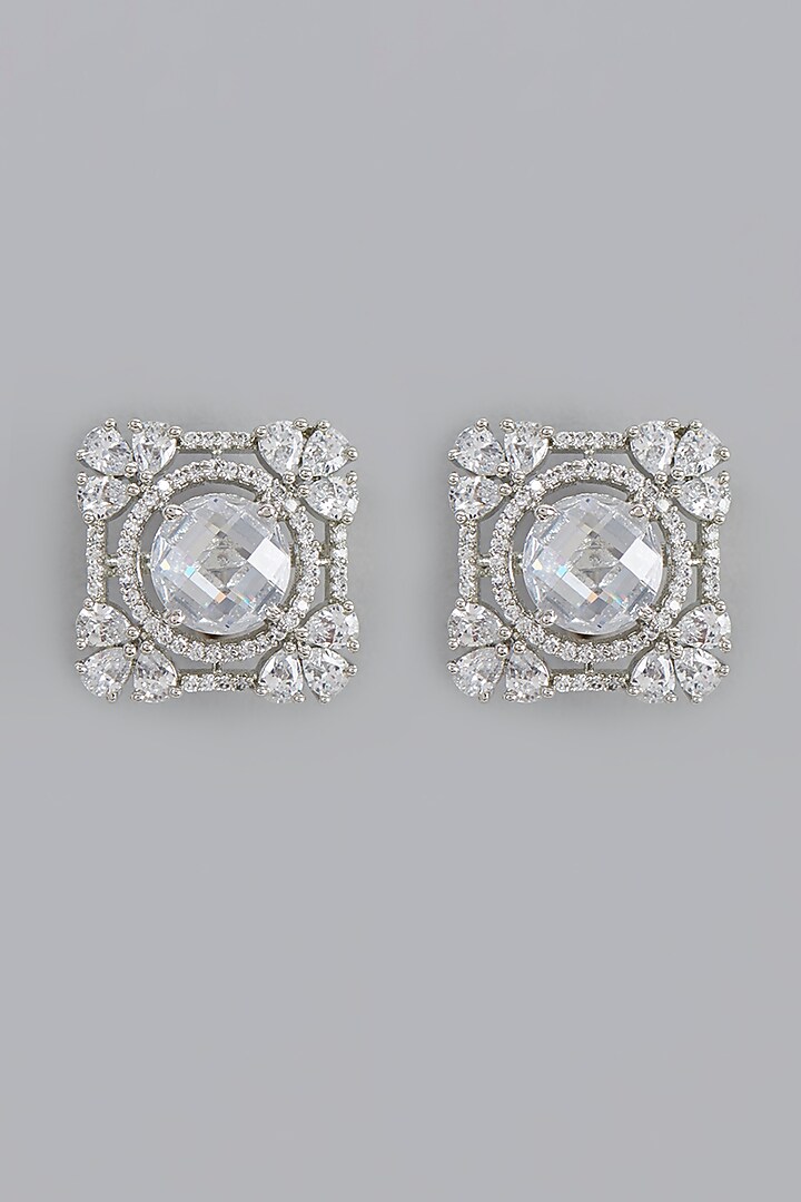White Finish Zircon Stud Earrings by Aster at Pernia's Pop Up Shop