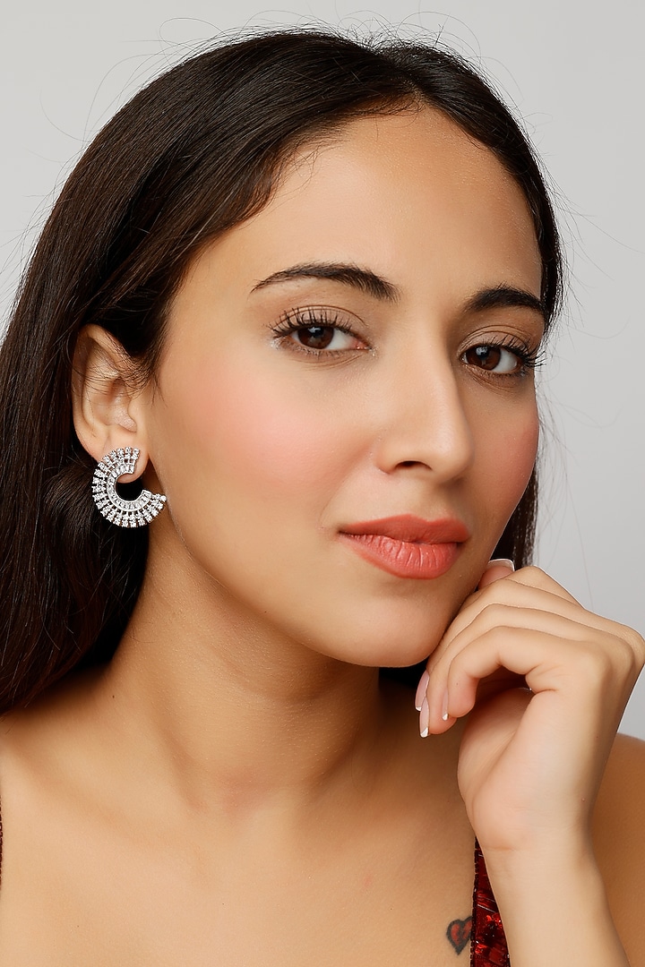 White Finish Zircon Stud Earrings by Aster at Pernia's Pop Up Shop