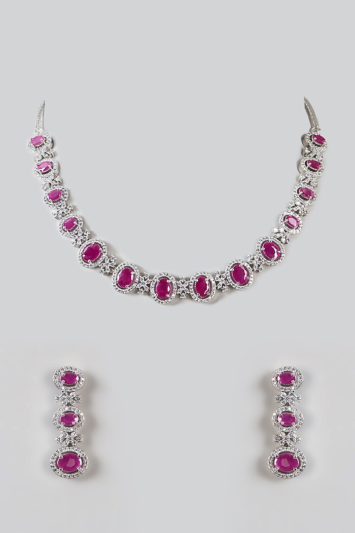 White Finish Zircon & Ruby Necklace Set by Aster at Pernia's Pop Up Shop