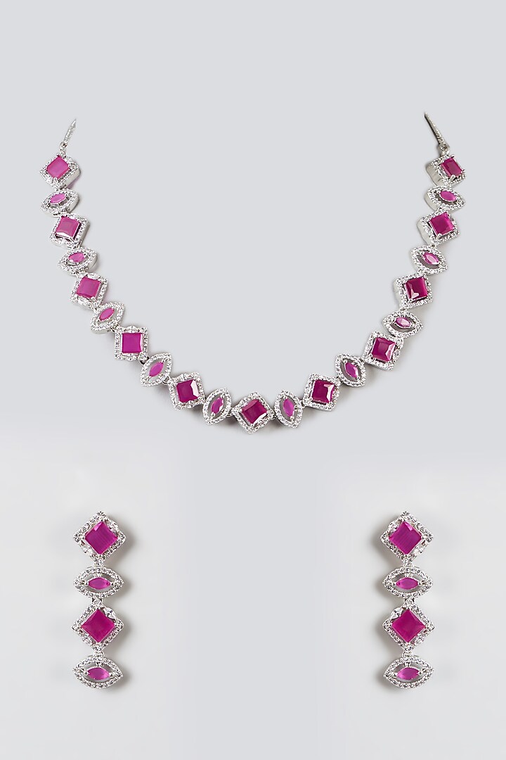 White Finish Zircon & Ruby Necklace Set by Aster at Pernia's Pop Up Shop