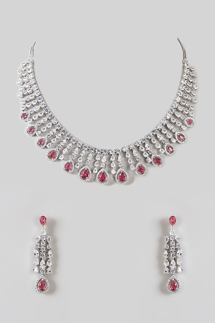 White Finish Zircon & Ruby Necklace Set by Aster at Pernia's Pop Up Shop