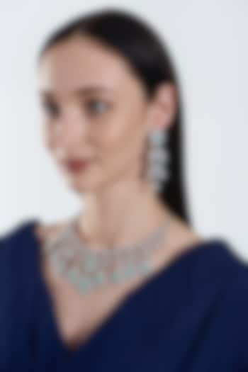 White Finish Zircon & Turquoise Stone Necklace Set by Aster at Pernia's Pop Up Shop