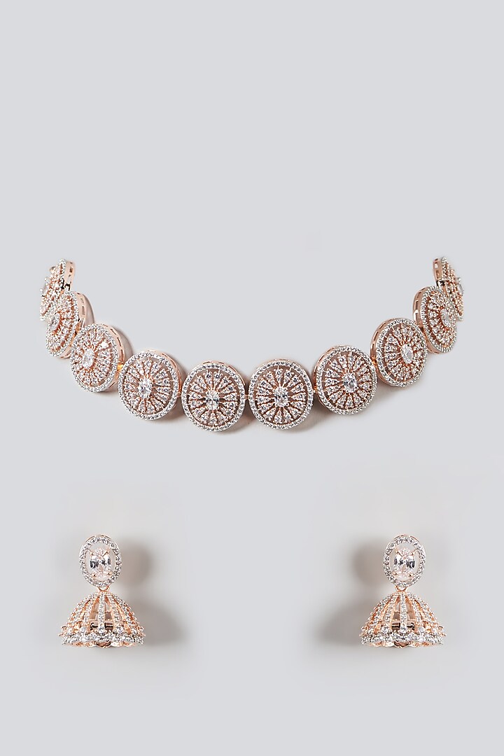 Rose Gold Finish Zircon Choker Necklace Set by Aster at Pernia's Pop Up Shop