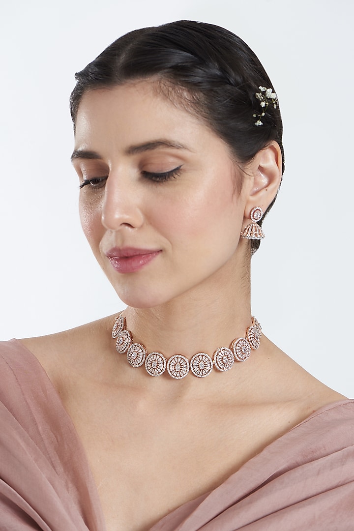 Rose Gold Finish Zircon Choker Necklace Set by Aster at Pernia's Pop Up Shop