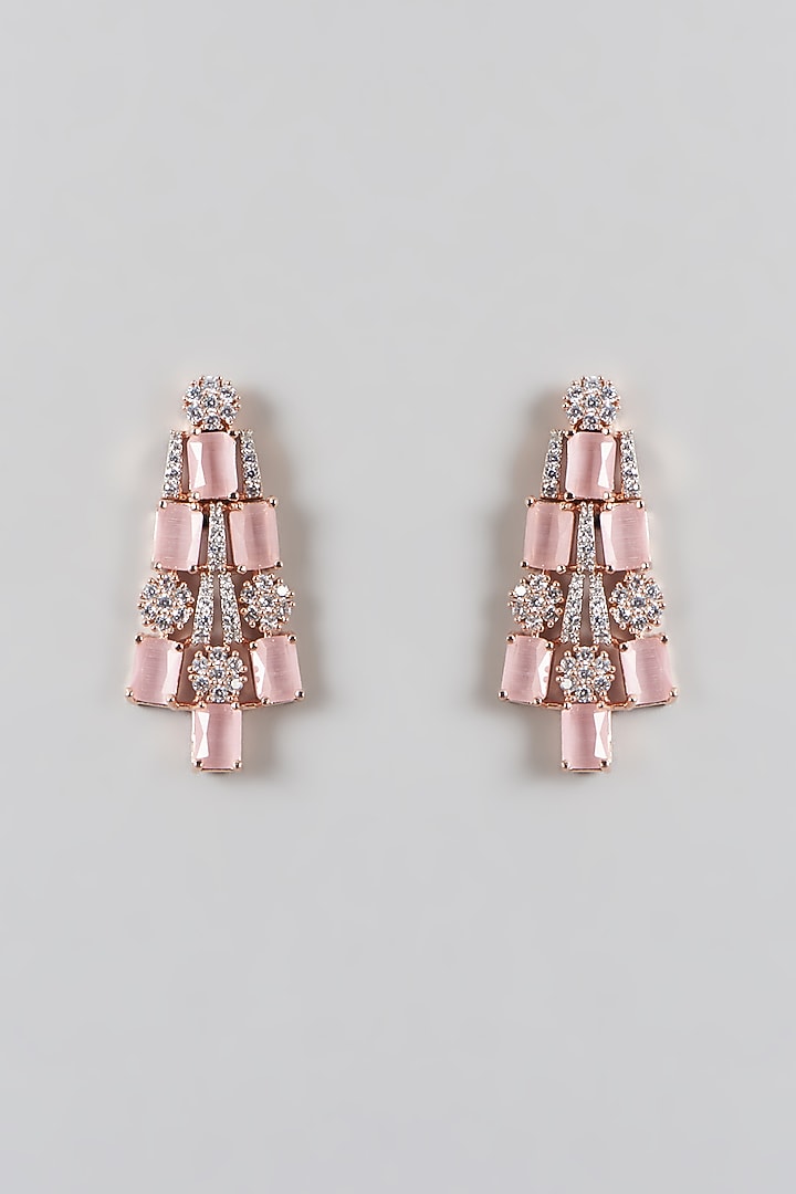 Rose Gold Finish Pink Synthetic Stone Necklace Set by Aster at Pernia's Pop Up Shop