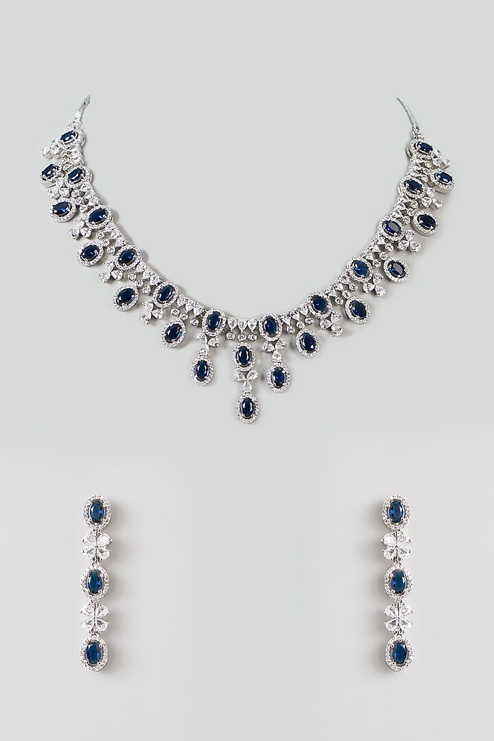 White Finish Zircon & Sapphire Necklace Set by Aster at Pernia's Pop Up Shop