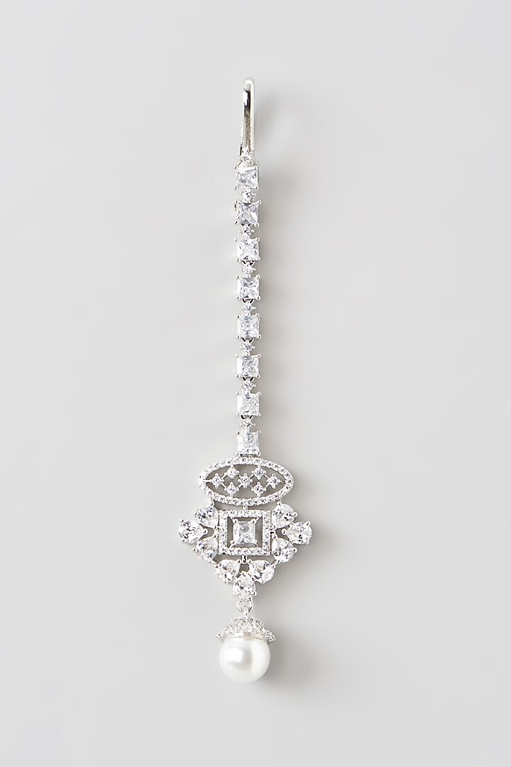 White Finish Zircon & Pearl Choker Necklace Set by Aster at Pernia's Pop Up Shop