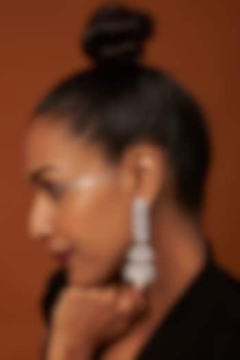 White Finish Zircon & Pearl Dangler Earrings by Aster at Pernia's Pop Up Shop