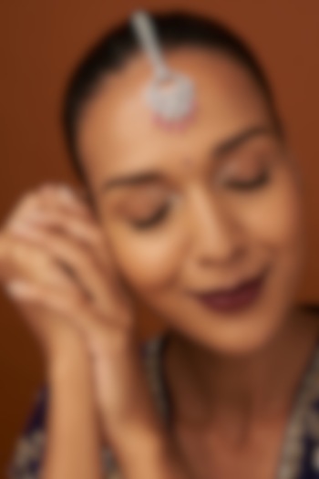 White Finish Zircon & Red Stone Maangtikka by Aster at Pernia's Pop Up Shop