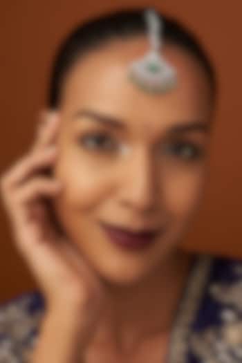 White Finish Zircon & Green Stone Maangtikka by Aster at Pernia's Pop Up Shop