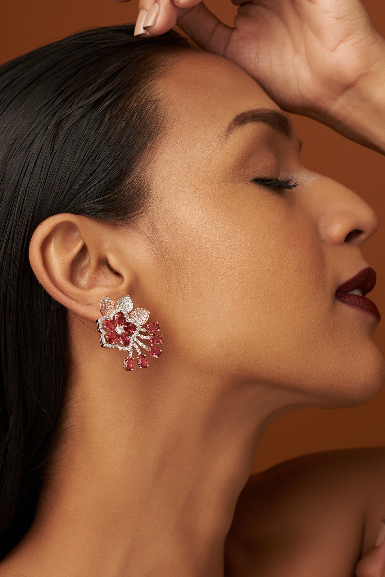 Red and White Stones Fitted Earring - Etsy