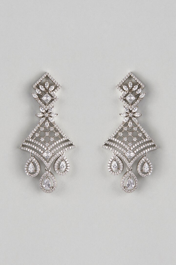 White Finish Zircon Dangler Earrings by Aster at Pernia's Pop Up Shop