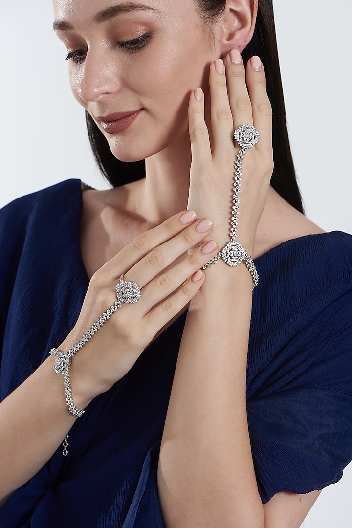 White Finish Zircon Hathphool (Set of 2) by Aster at Pernia's Pop Up Shop