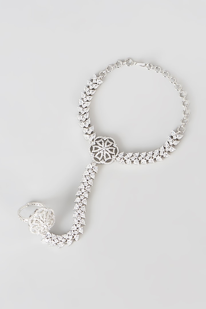White Finish Zircon Hathphool (Set of 2) by Aster at Pernia's Pop Up Shop