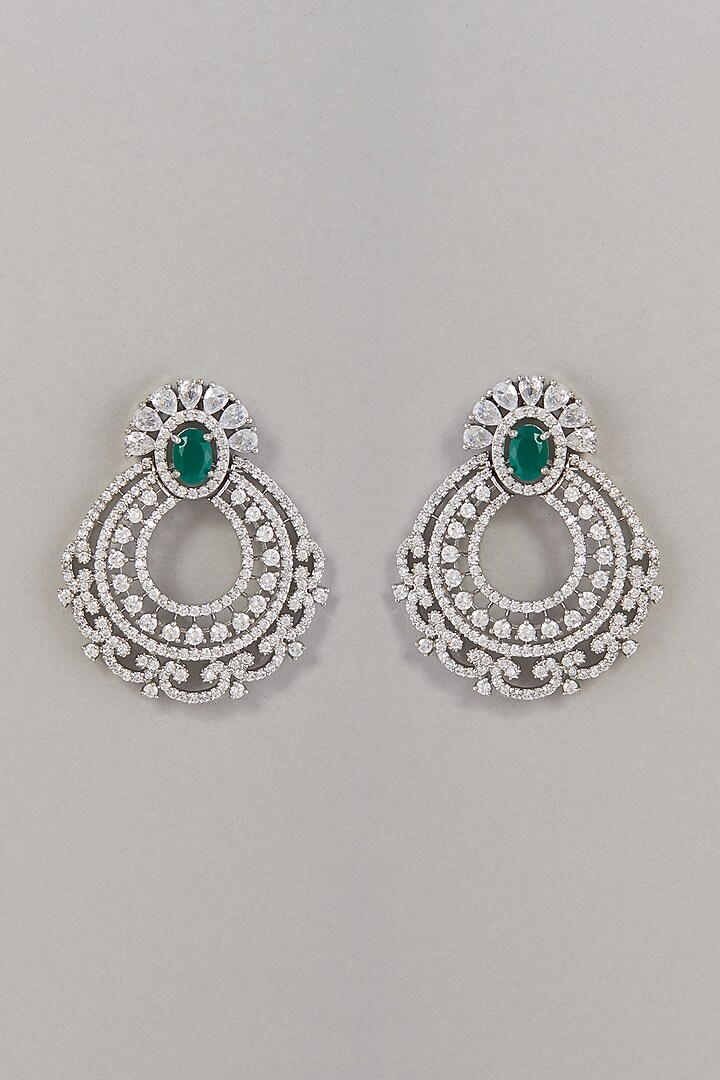 White Finish Zircon & Green Stone Dangler Earrings by Aster at Pernia's Pop Up Shop