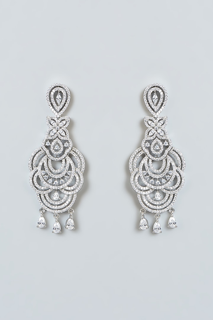White Finish Faux Diamond Dangler Earrings by Aster