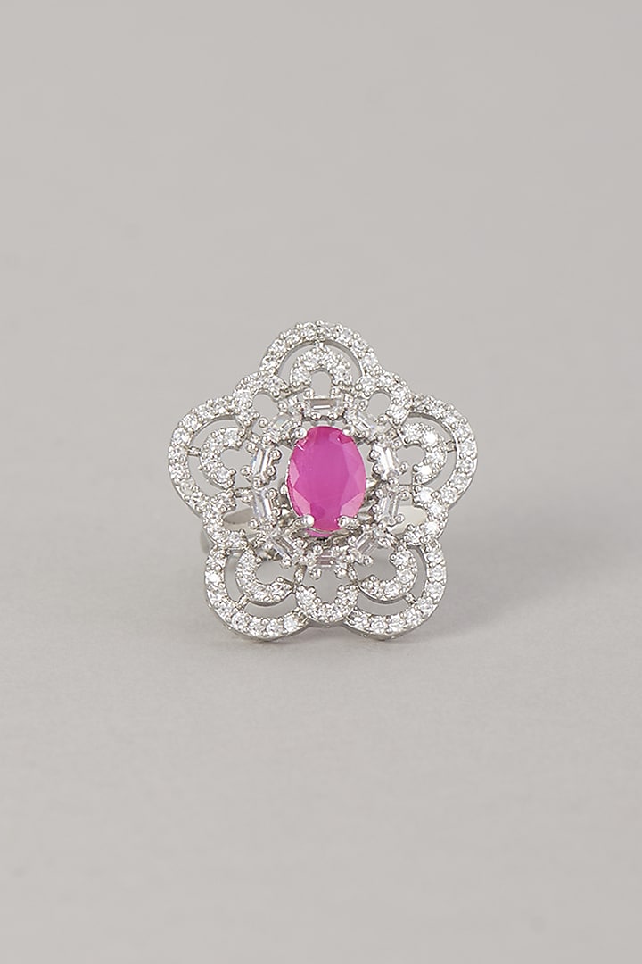 White Finish Zircon & Red Stone Ring by Aster at Pernia's Pop Up Shop