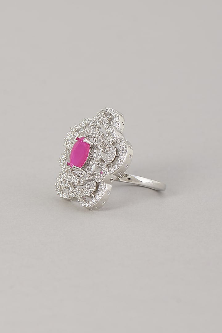 White Finish Zircon & Red Stone Ring by Aster at Pernia's Pop Up Shop