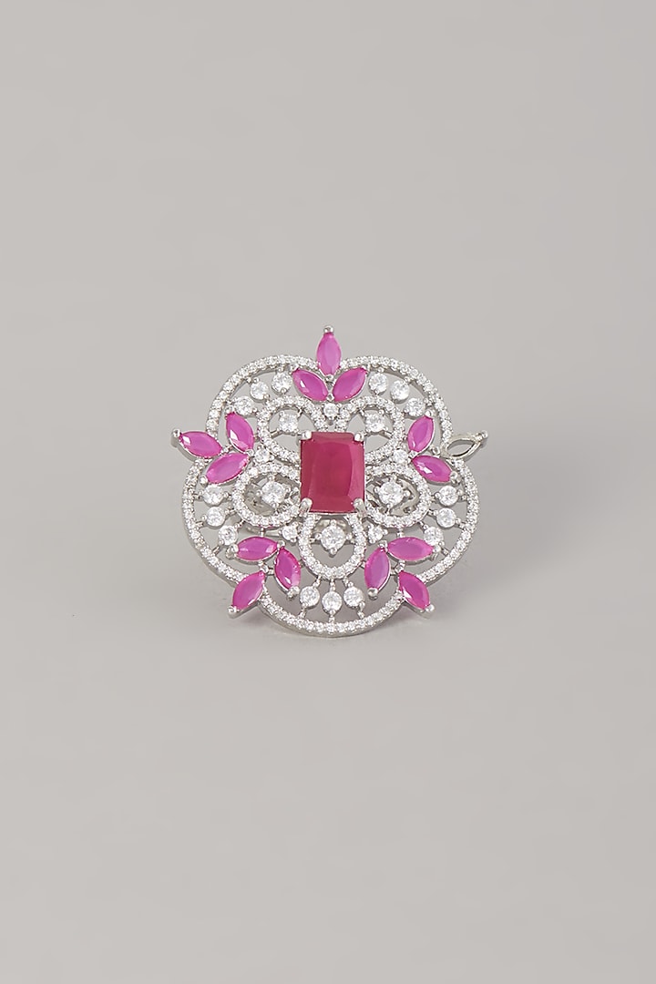 White Finish Zircon & Red Stone Ring by Aster at Pernia's Pop Up Shop
