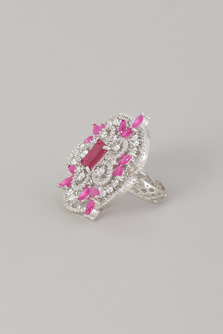 White Finish Zircon & Red Stone Ring by Aster at Pernia's Pop Up Shop