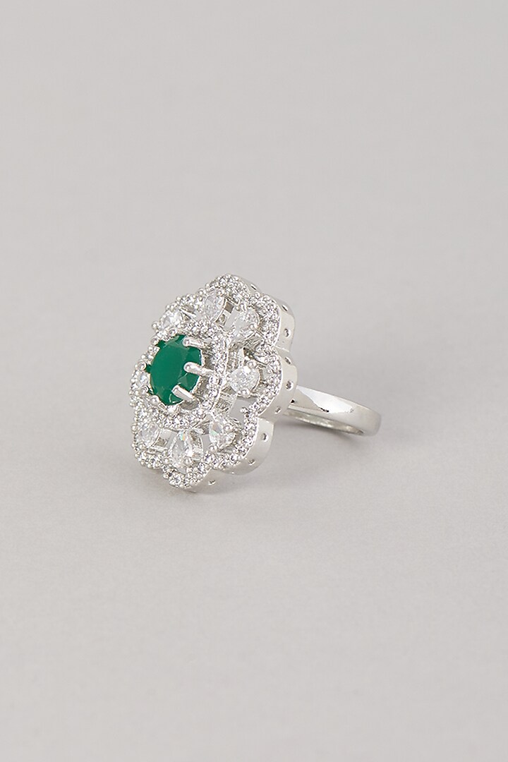 White Finish Zircon & Green Stone Ring by Aster at Pernia's Pop Up Shop