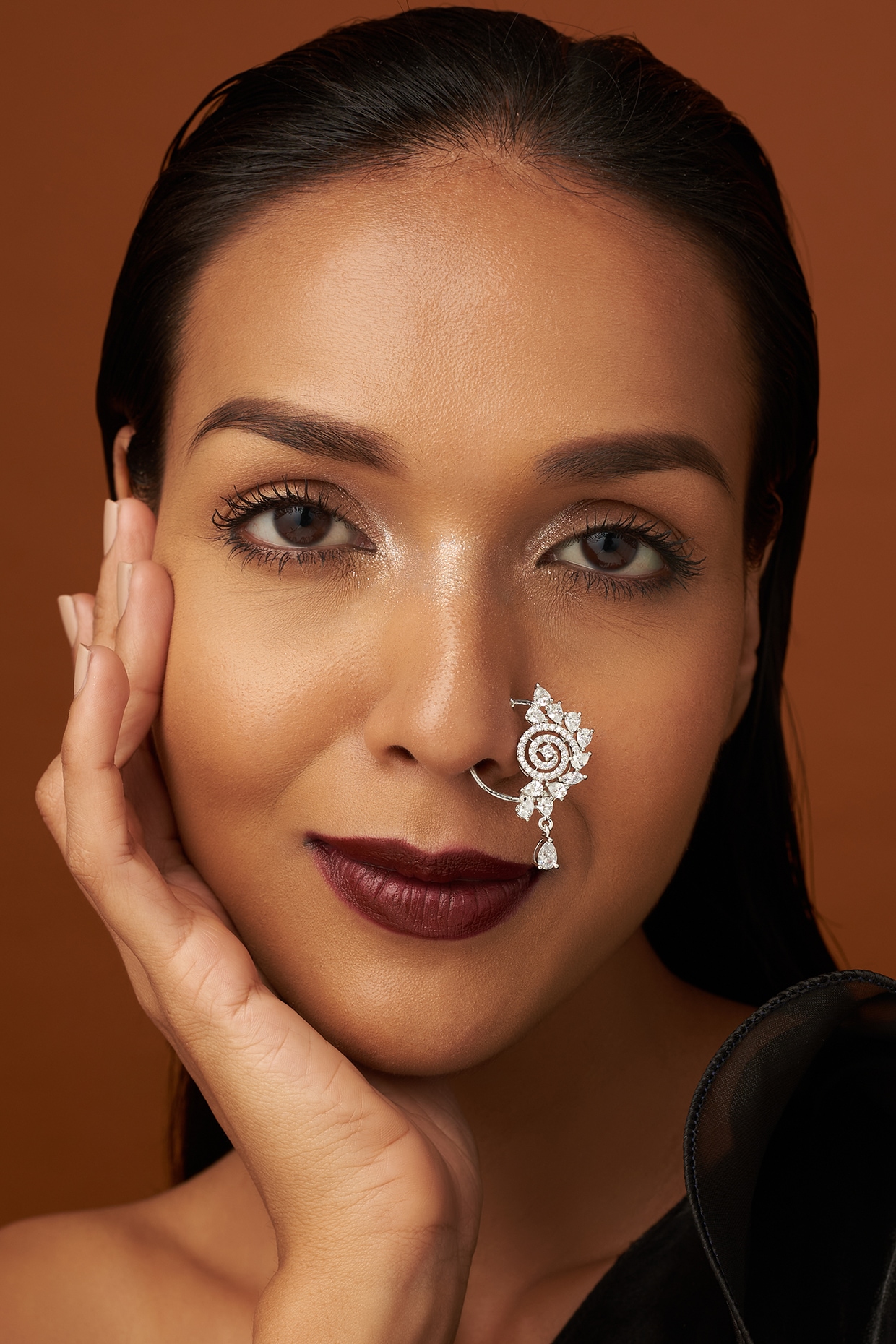 Tiny Flower 925 Sterling Silver White CZ Indian Style Nose ring Push P –  Karizma Jewels