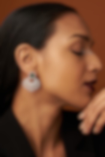 White Finish Zircon & Green Stone Dangler Earrings by Aster at Pernia's Pop Up Shop