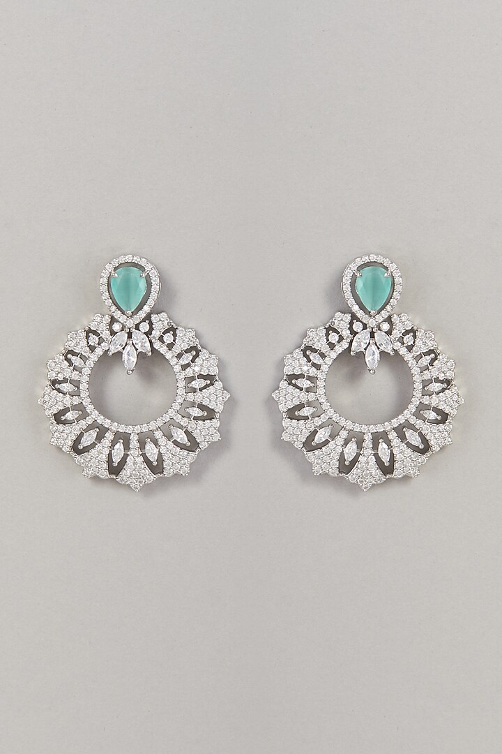 White Finish Zircon & Turquoise Stone Dangler Earrings by Aster at Pernia's Pop Up Shop