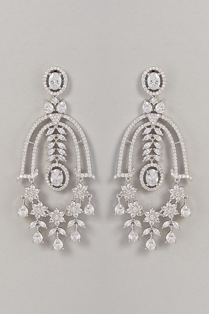 White Finish Zircon Dangler Earrings by Aster at Pernia's Pop Up Shop