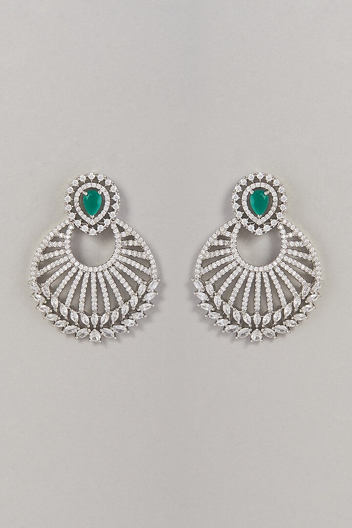 White Finish Zircon & Green Stone Dangler Earrings by Aster at Pernia's Pop Up Shop