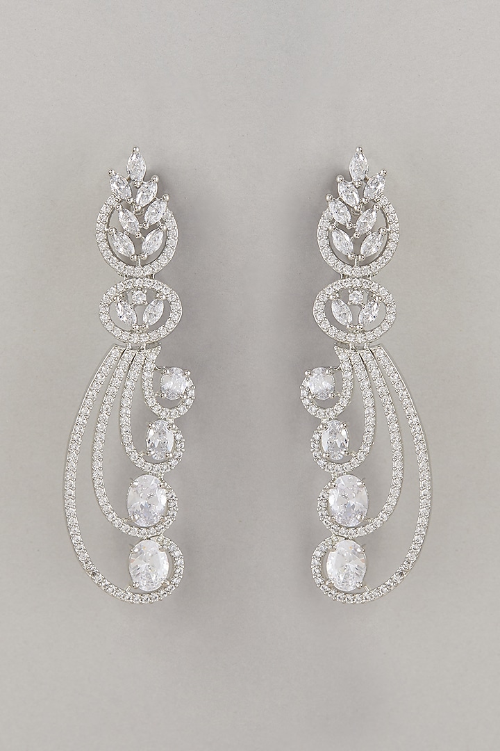 White Finish Zircon Dangler Earrings by Aster at Pernia's Pop Up Shop