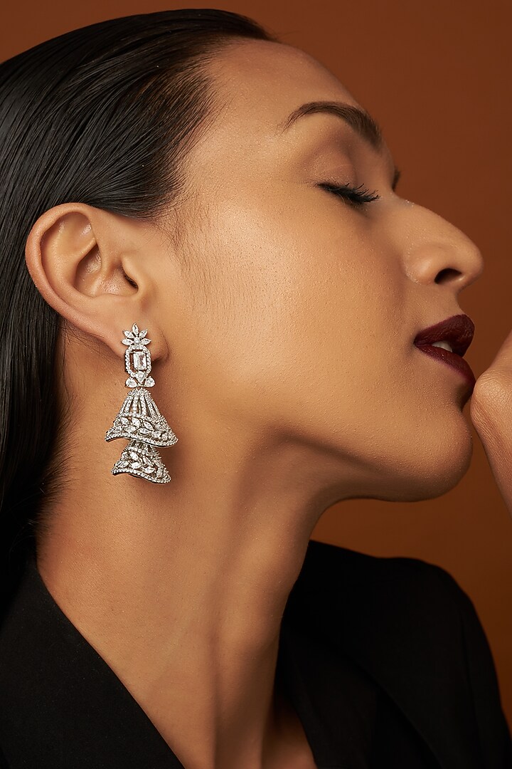 White Finish Zircon Dangler Earrings by Aster at Pernia's Pop Up Shop