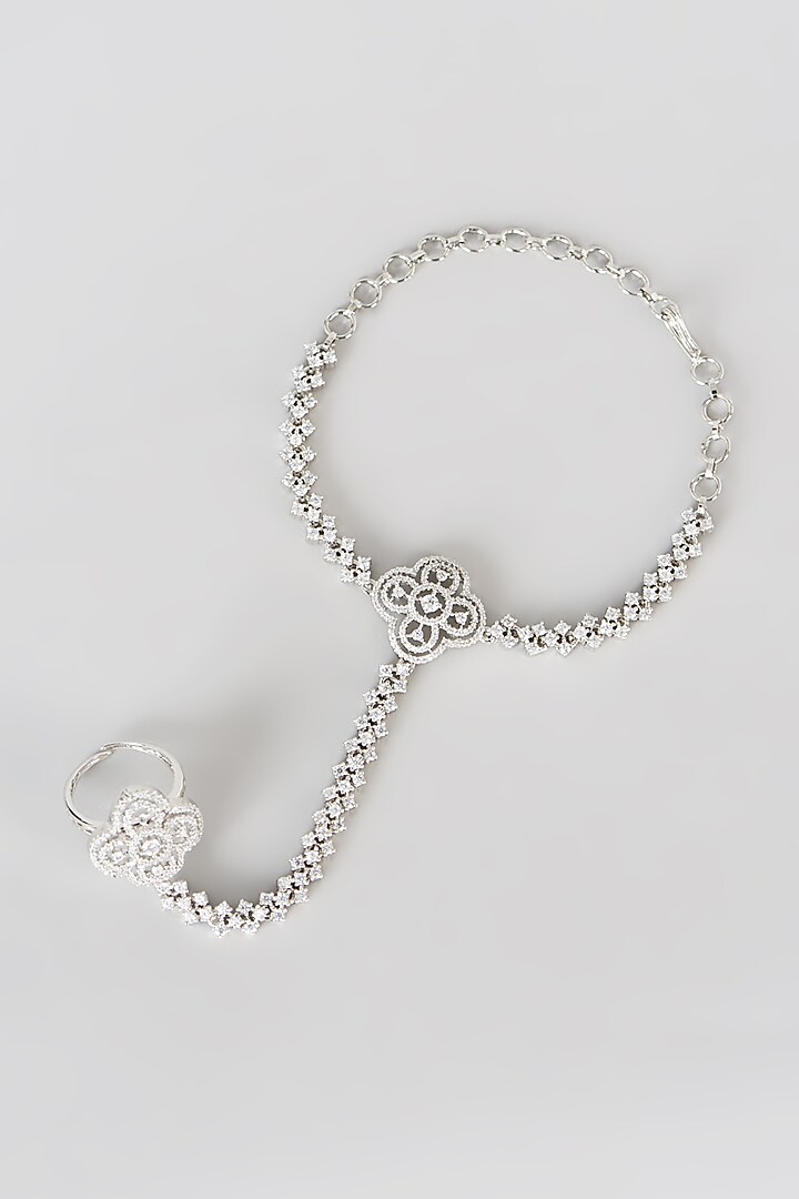 White Finish Zircon Hathphool (Set of 2) by Aster at Pernia's Pop Up Shop