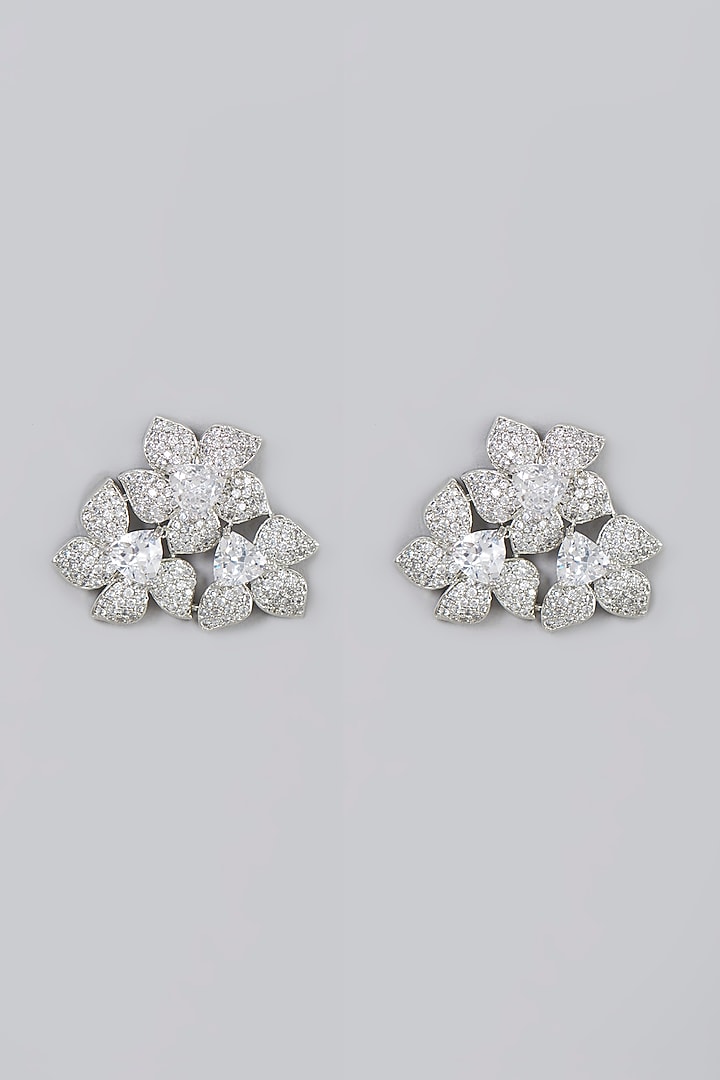 White Finish Zircon Stud Earrings by Aster at Pernia's Pop Up Shop