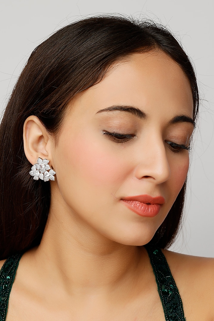 White Finish Zircon Stud Earrings by Aster at Pernia's Pop Up Shop