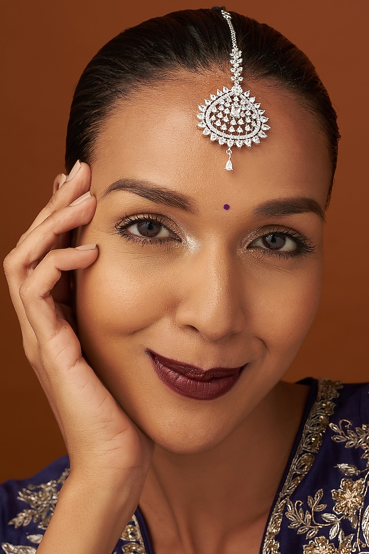 White Finish Zircon Maangtikka by Aster at Pernia's Pop Up Shop