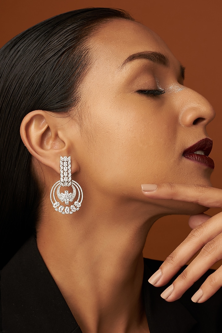 White Finish Zircon Dangler Earrings by Aster at Pernia's Pop Up Shop